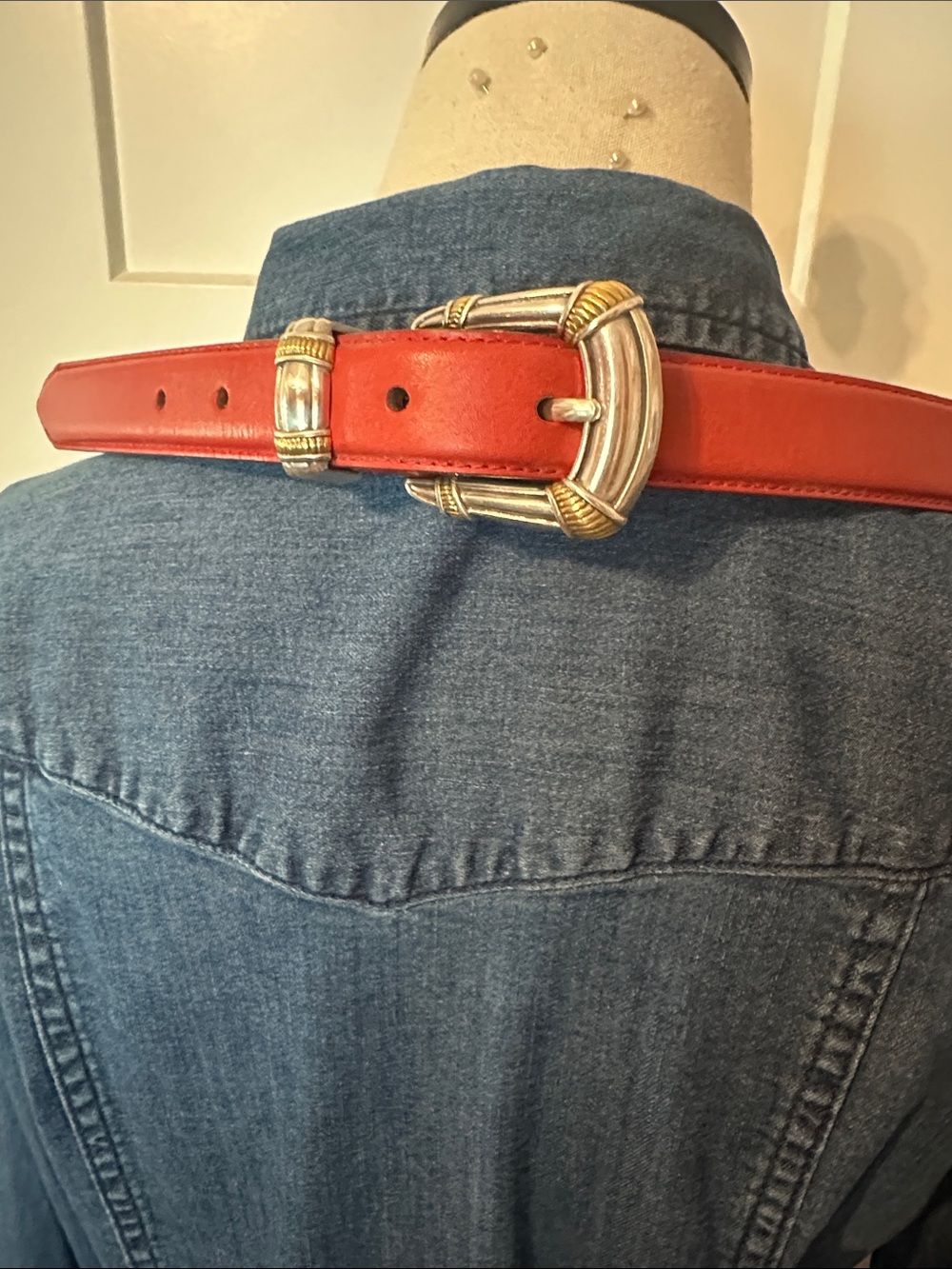 Fossil red Leather gold silver Buckle Women’s M belt - Picture 13 of 13